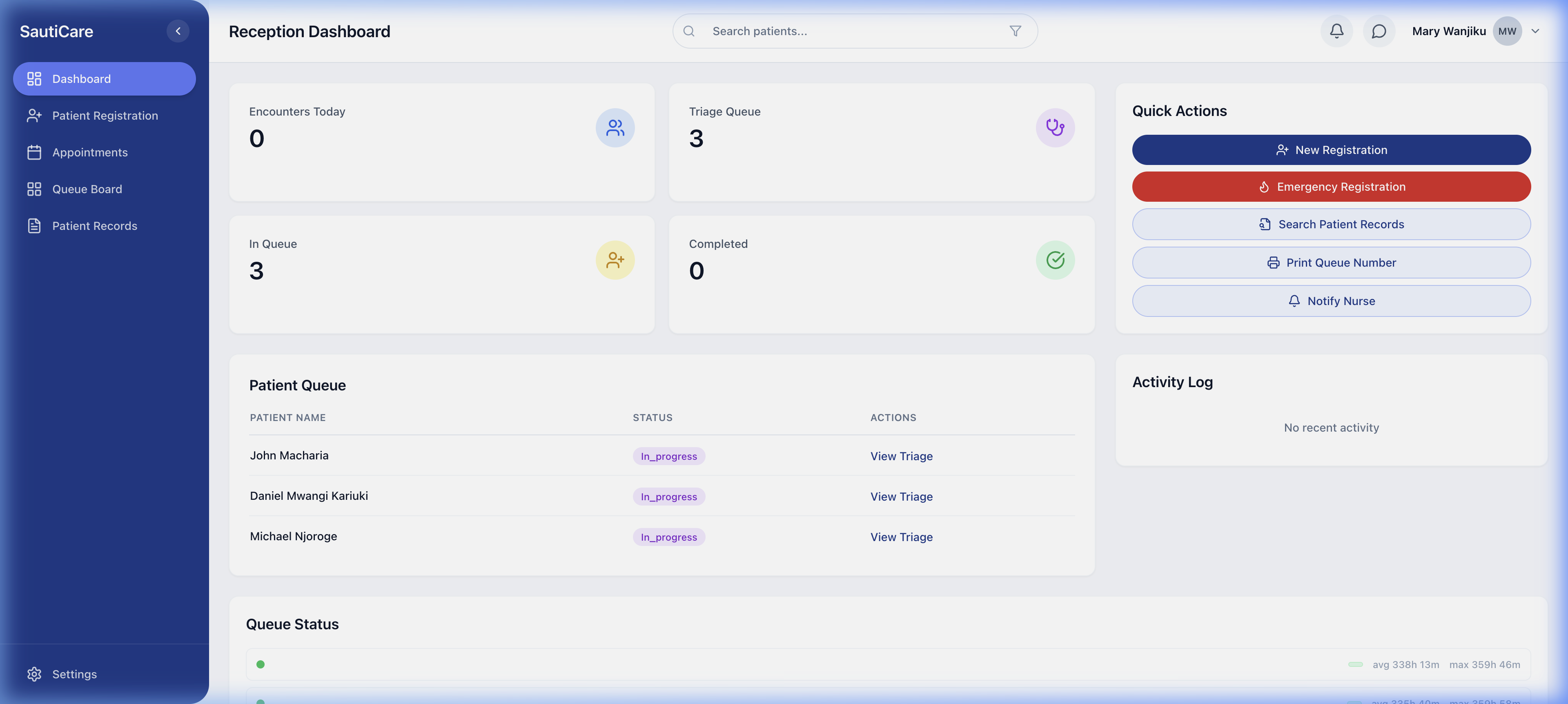 Sauti Care Reception Dashboard